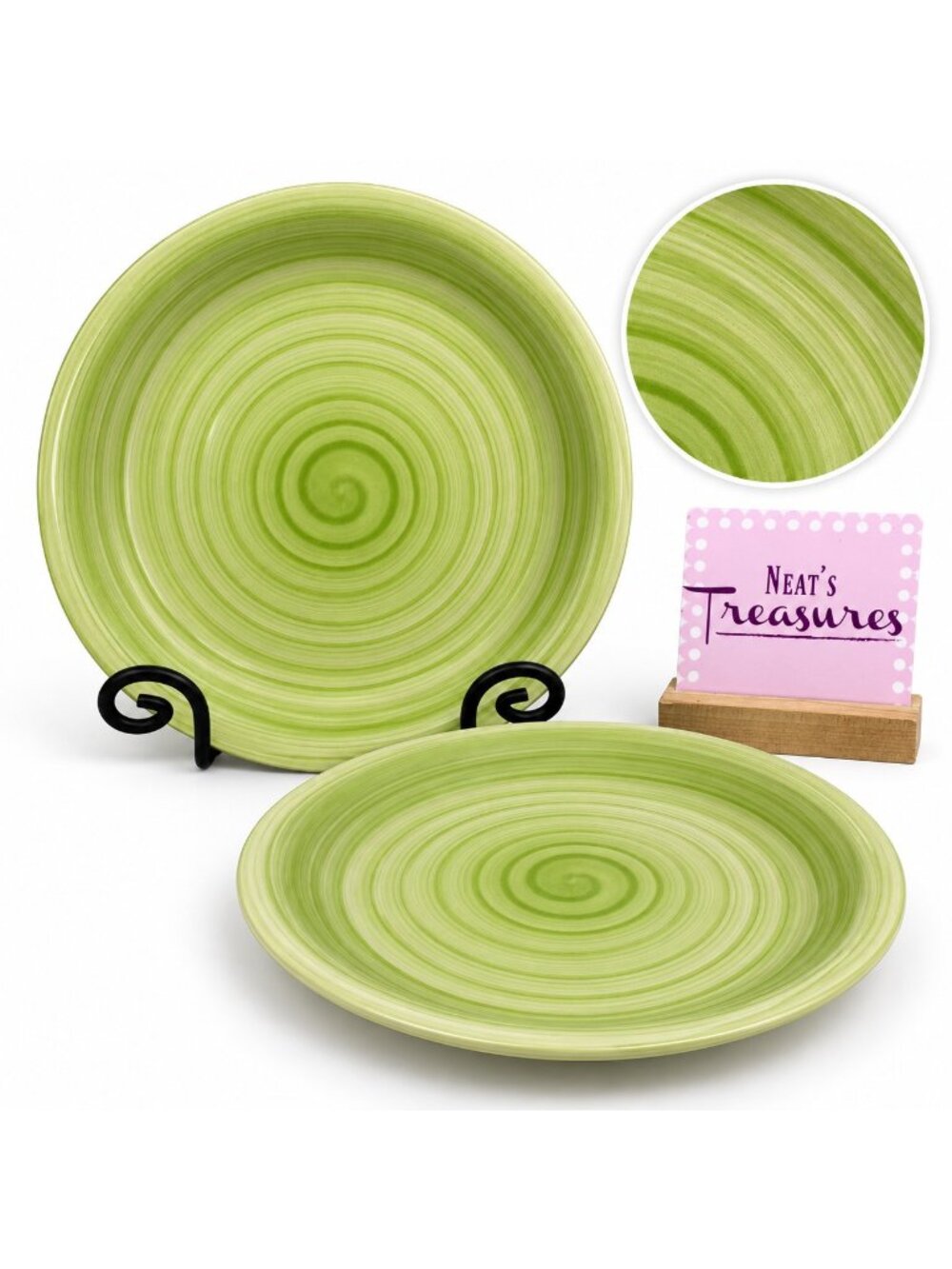 Royal Norfolk Greenbrier Spring Green Swirl Stoneware 10.5" Dinner Plates Set 2